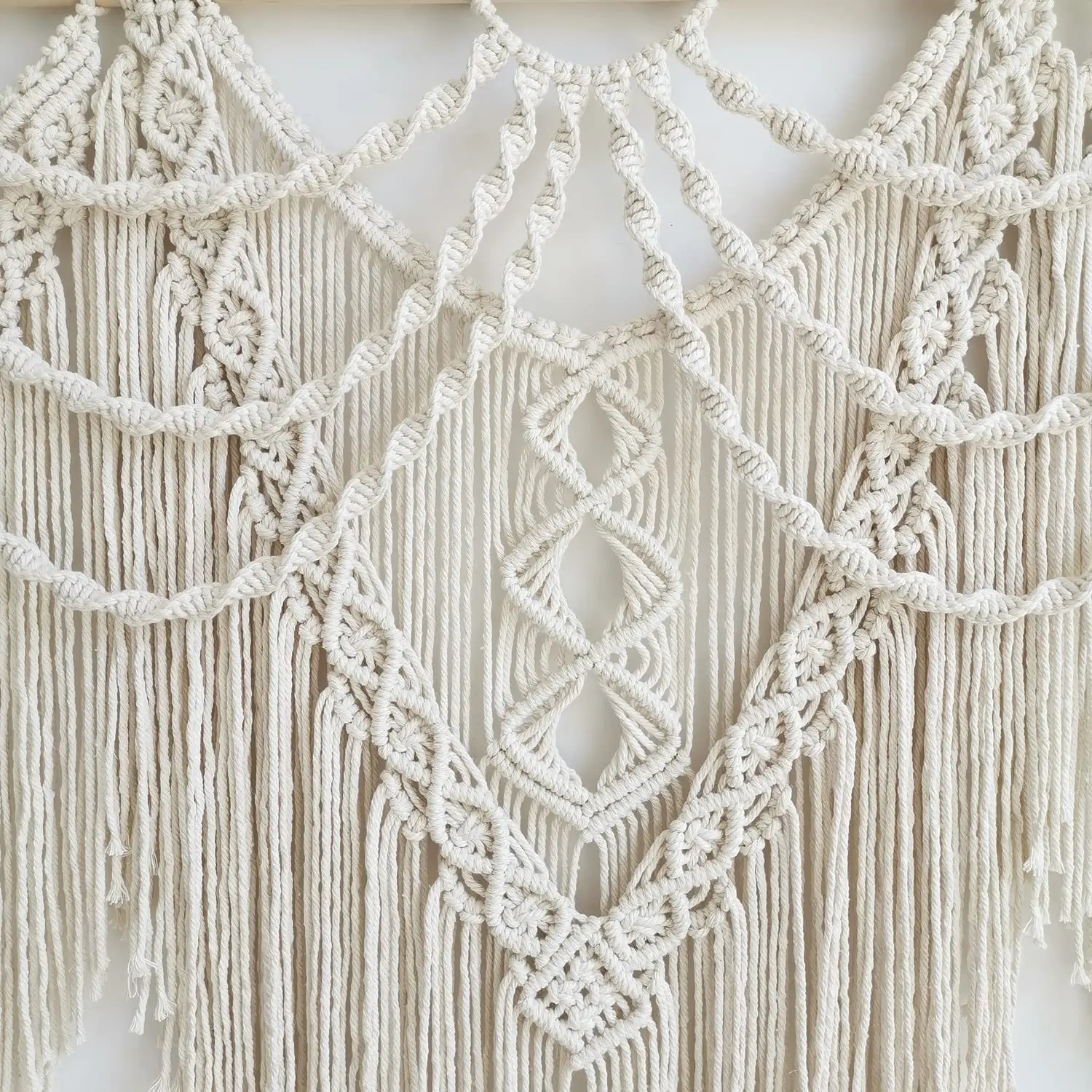 Macrame Tassle Pandent Tapestry  with Wood Stick Wall Hanging Tapetry  Handmade Cotton Cord Macrame Tapetry  Home  Decoration