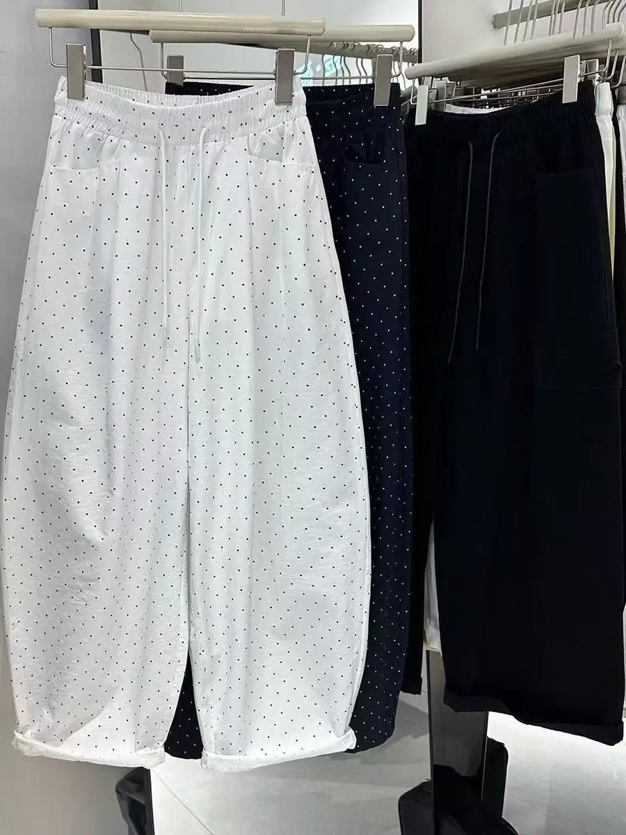 Artistic Polka Dot Wide Leg Pants Women's Cuffed Nine Points Slimming Fashionable Summer Casual Straight Tube Pants
