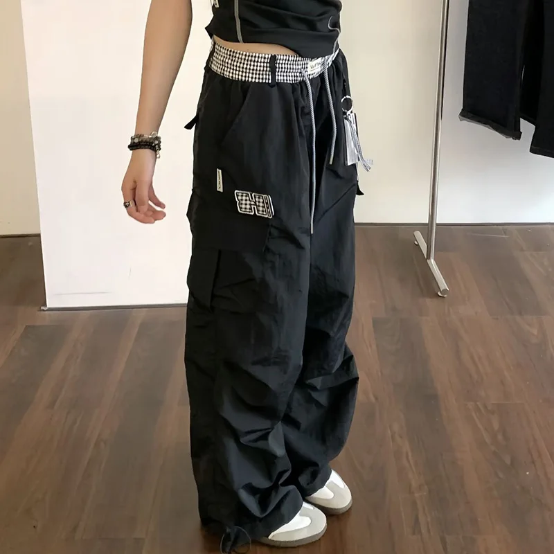 Y2K جماليات السراويل البضائع النساء خمر عادية المتضخم بنطال ذو قصة أرجل واسعة صيف جديد الشارع الشهير فضفاض الرقص بنطلون كل مباراة