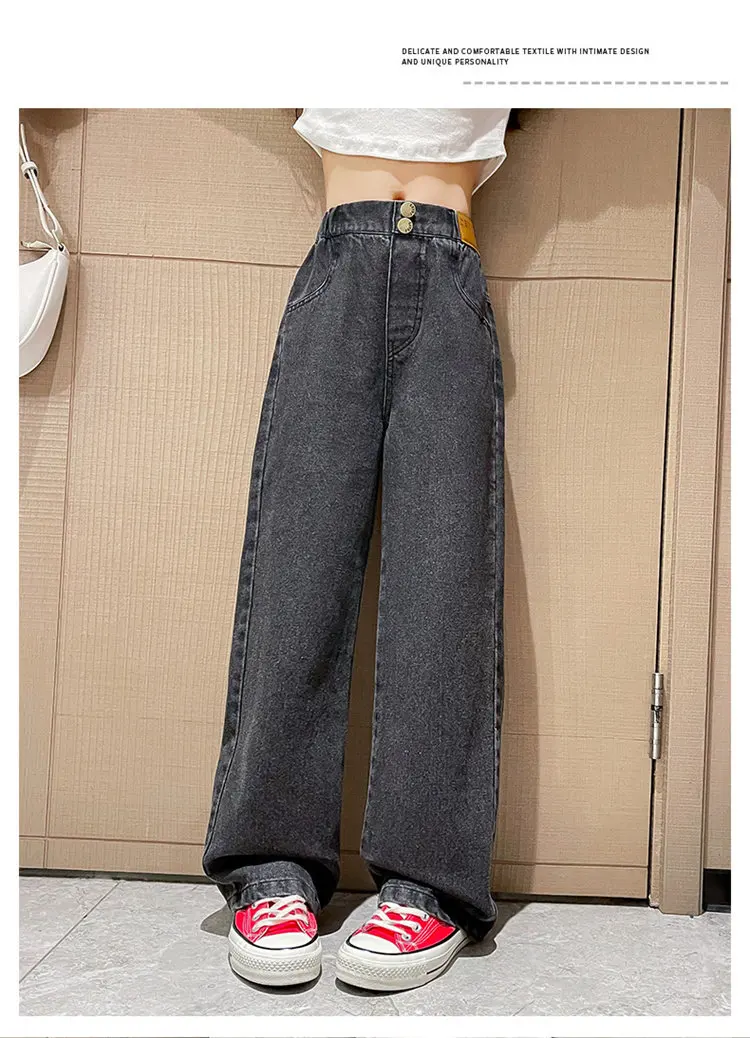 Retro-Isolierte Jeans für Teenager-Mädchen, Herbst-Winter, Lässige Mode, Kinder Weite Gerade Denim-Hosen, Warme Schulhosen für Kinder – Detail 11