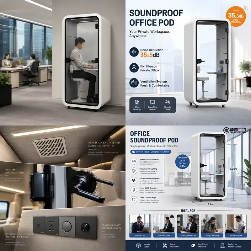 Portable Soundproof Box for Hotel Home Office Magnesium Alloy Frame Silent Privacy Work Cabin Solution