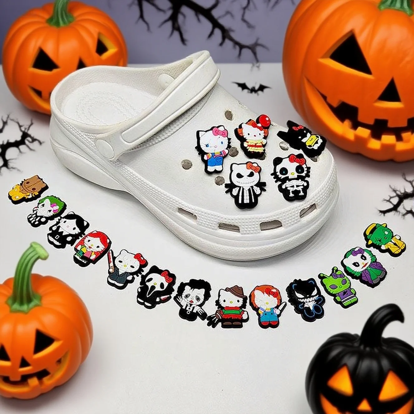 MINISO 18pcs Hello Kitty Shoe Charms For Clogs Garden Bubble Sandals Kids Gifts Shoes Decorations Accessories Halloween Charms