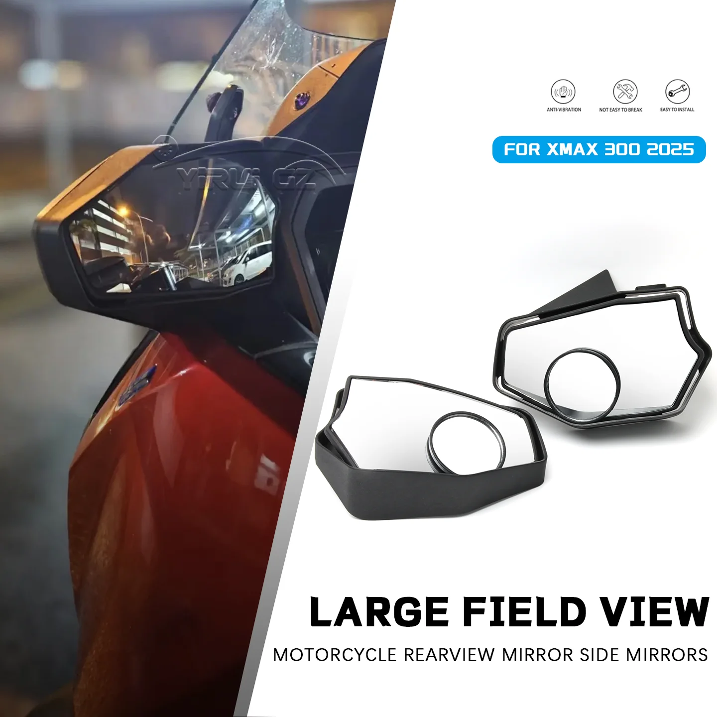

For Yamaha XMAX 300 XMAX300 X-MAX300 XMAX300 X-MAX 300 2025- Modified Front Moving Rearview Mirror Side Mirrors Large Field View