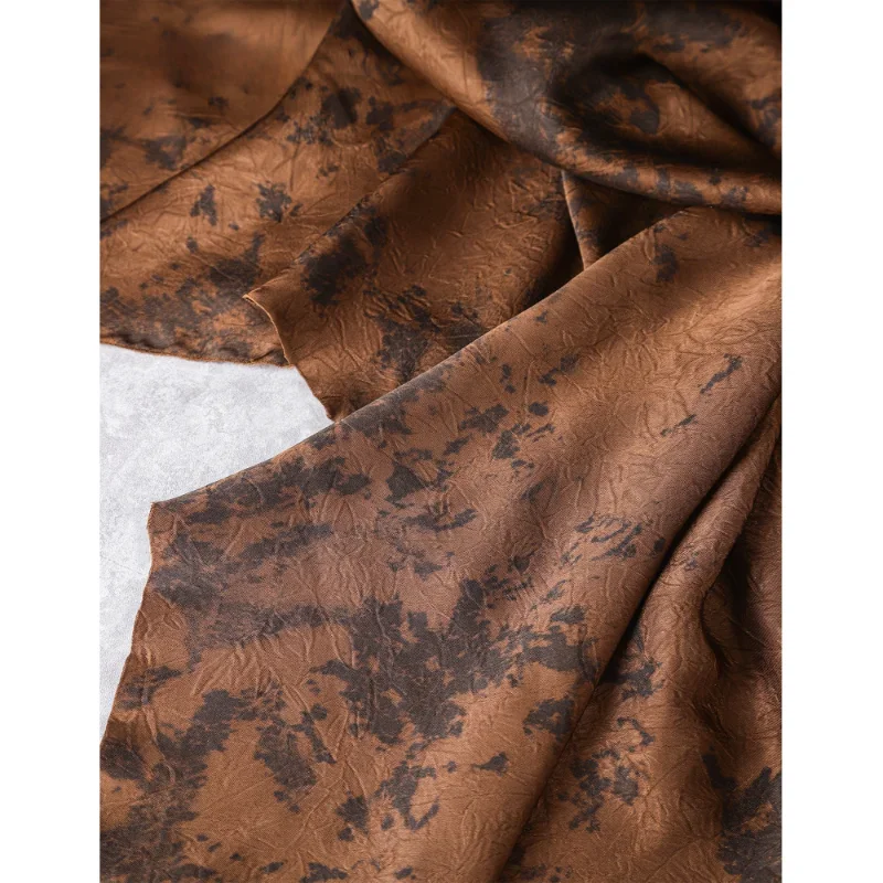 Coffee Brown Splashed Ink Silk Fabric Retro Texture Vertical Cheongsam Shirt Skirt Pants Clothing Designer Fabric