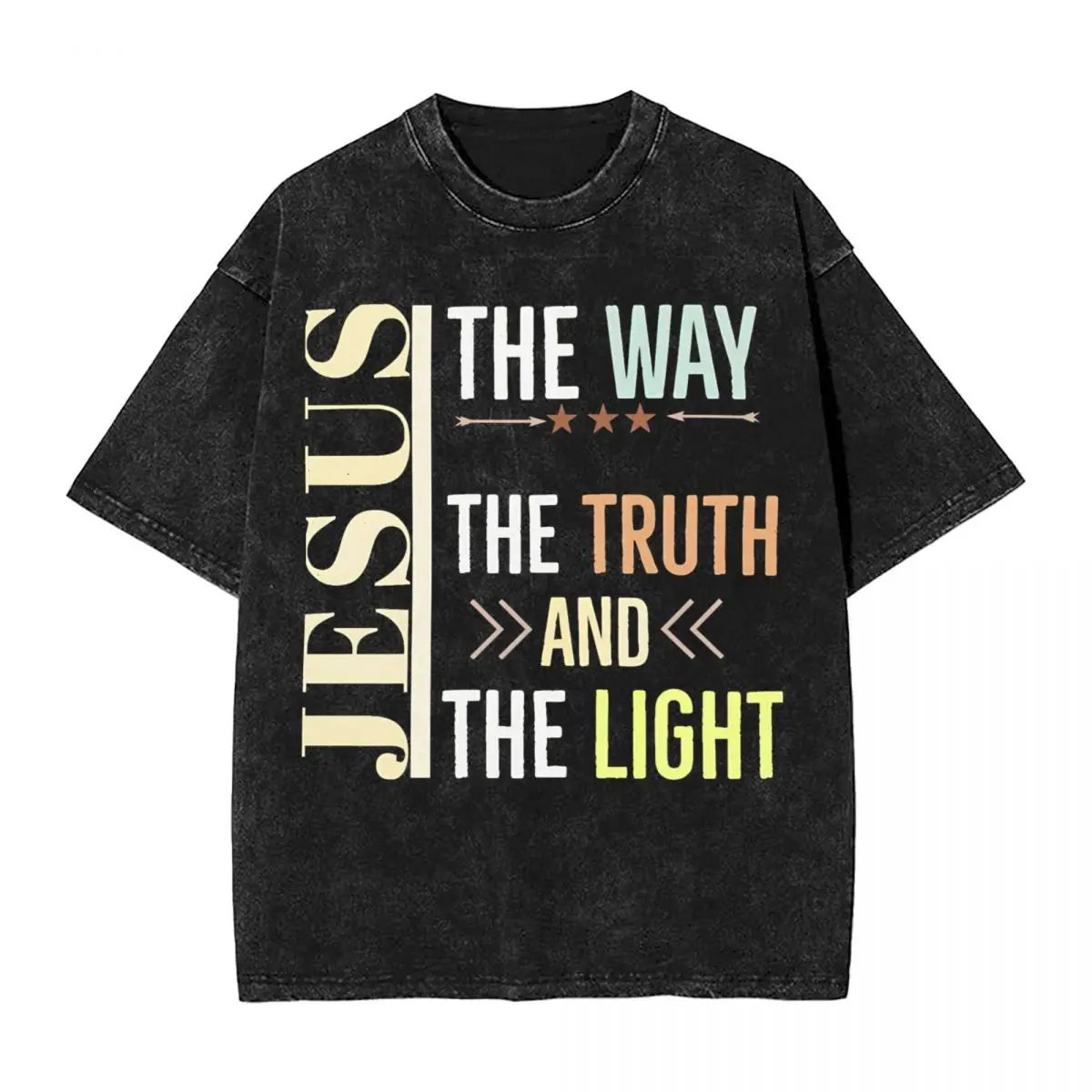 Jesus The Way The Truth And The Light Washed T Shirt Men Street Style Cotton T Shirts Summer Leisure Tee Shirt Loose Clothes