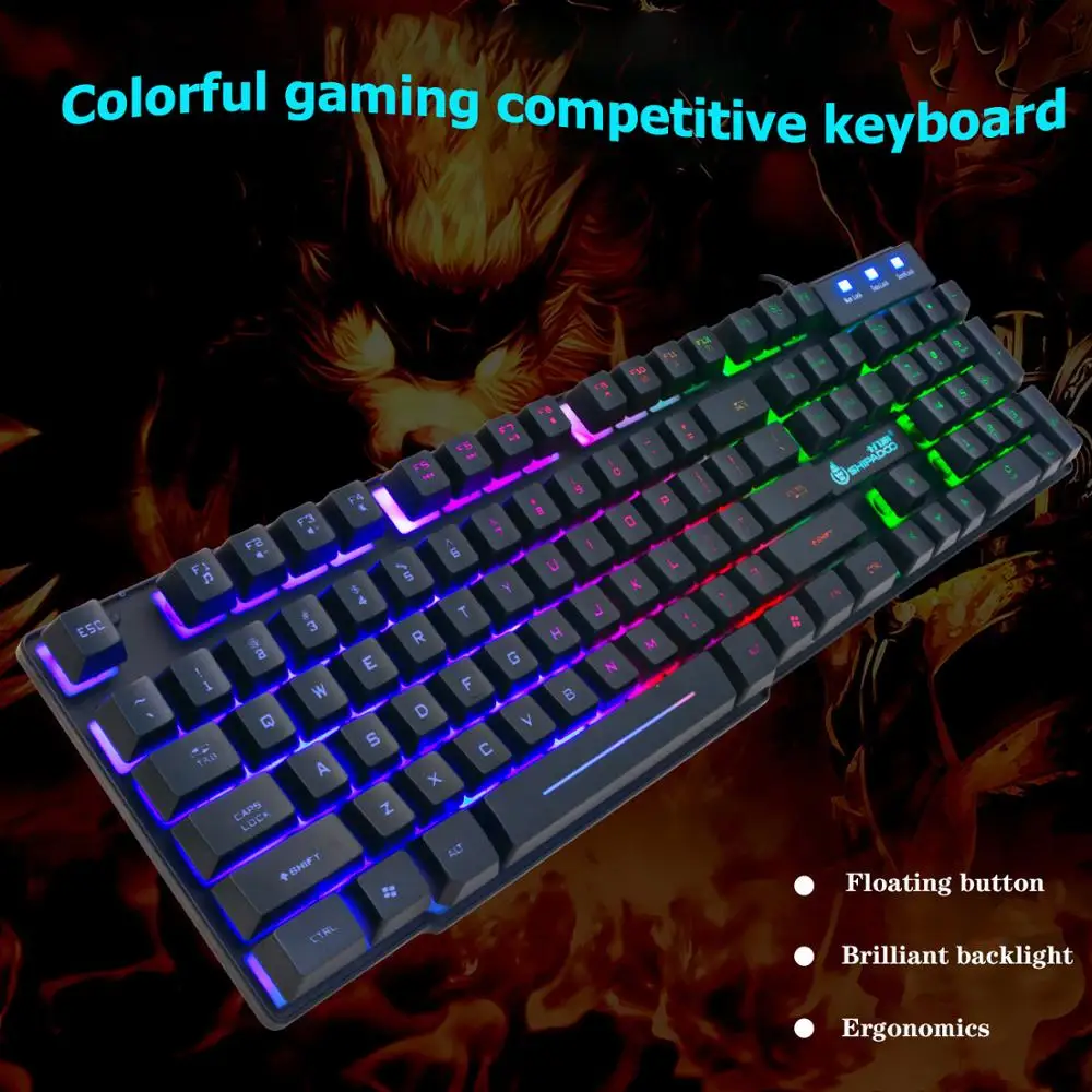 Gaming Keyboard Imitation Mechanical Keyboard 104 Keys Colorful Backlight Ergonomic Crater Floating Button For Desktop Laptop