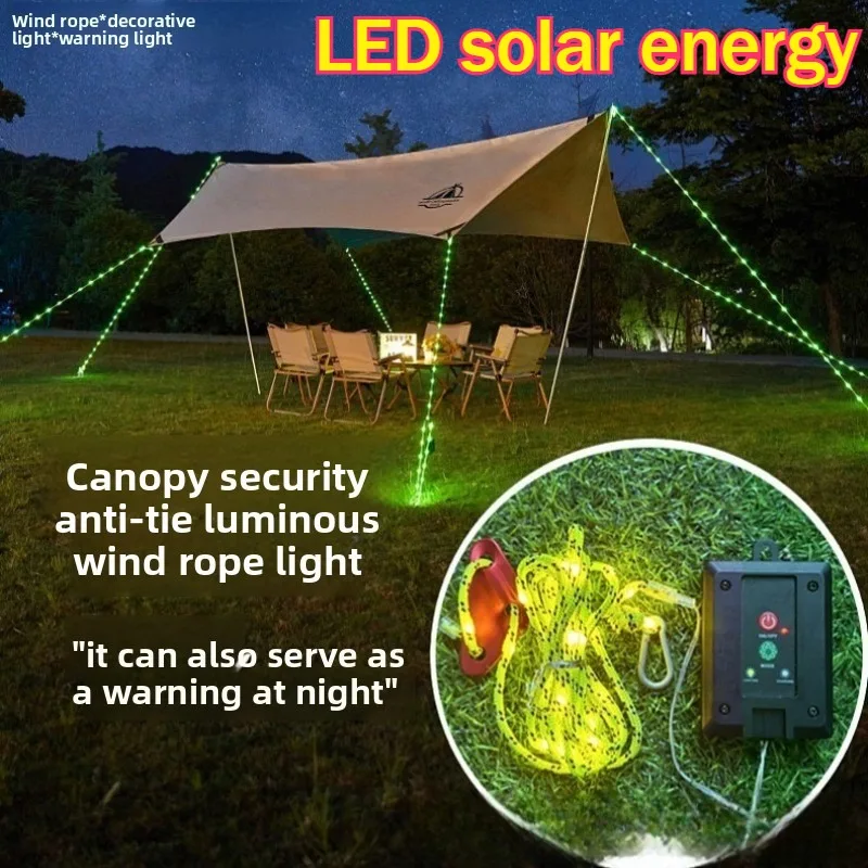 

New Portable LED Solar Tent Camping Tarpaulin Tent Lights Outdoor Garden Luminous Wind Rope Warning Camping Travel Ambient Light