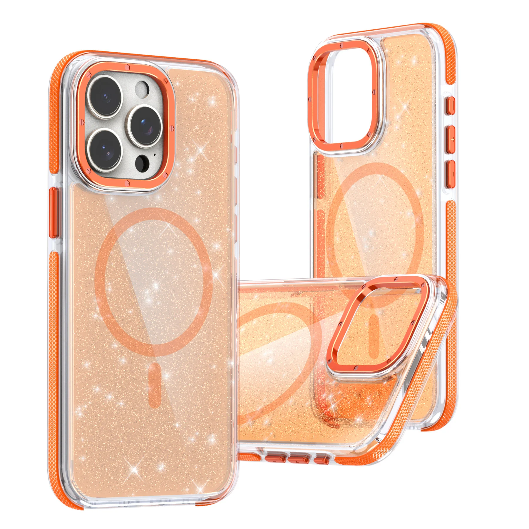 

Military Anti-drop Nonslip TPU Shockproof Magsafe Case For iPhone 16 15 Pro Max Plus 14 13 Bling Glitter Transparent Armor Cover