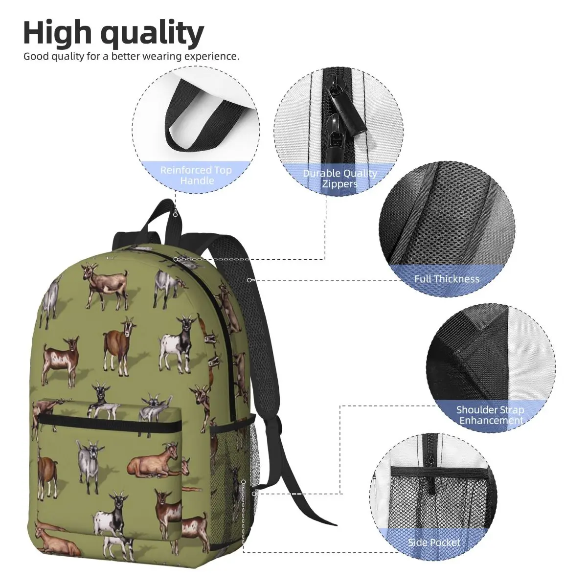 Tiny Goats On Green - Goat Herd Pattern Backpack Boys Girls BookBag Children School Bag Laptop Shoulder Bags for Men Women