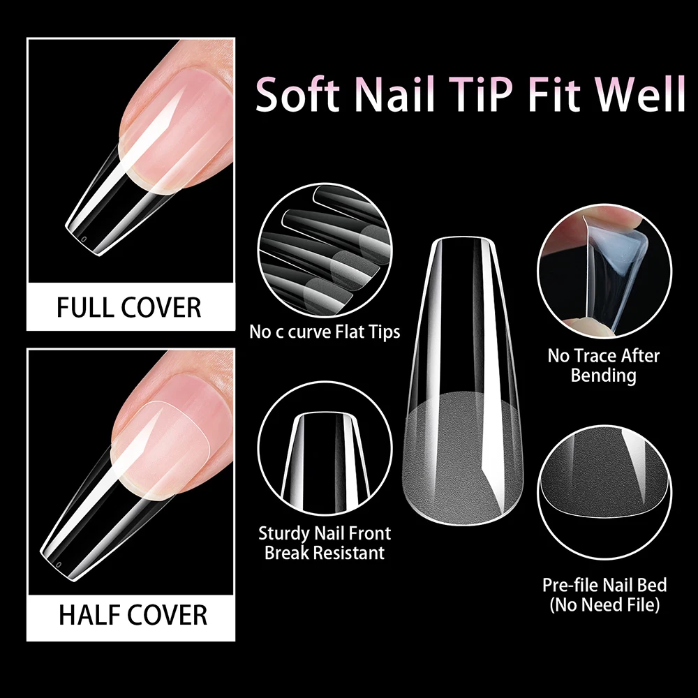 

504Pcs Half Matte Fake Nails Tip 12 Sizes False Nail Extension Tips Set Full Cover Pre Shaped Fake Nails For Beginner Manicure