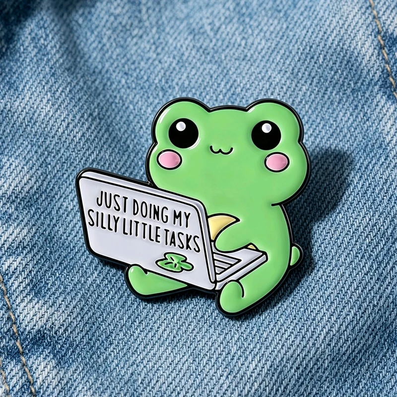 Small Animal Brooch That Loves Work Cartoon Frog Metal Badge Student Backpack Pin Fashionable And Cute Accessories Jewelry