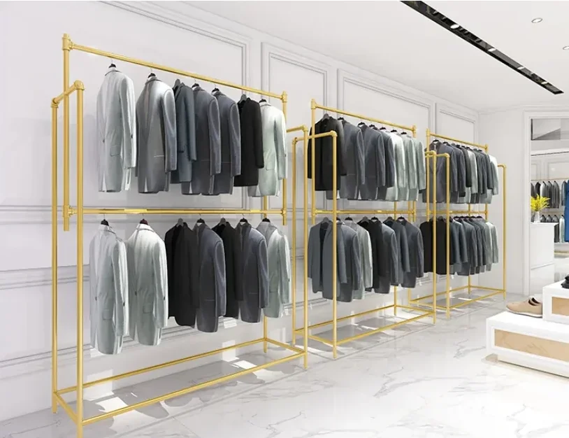 

Wedding dress rack display rack Floor type studio dedicated men's suit double rack clothing store hanger