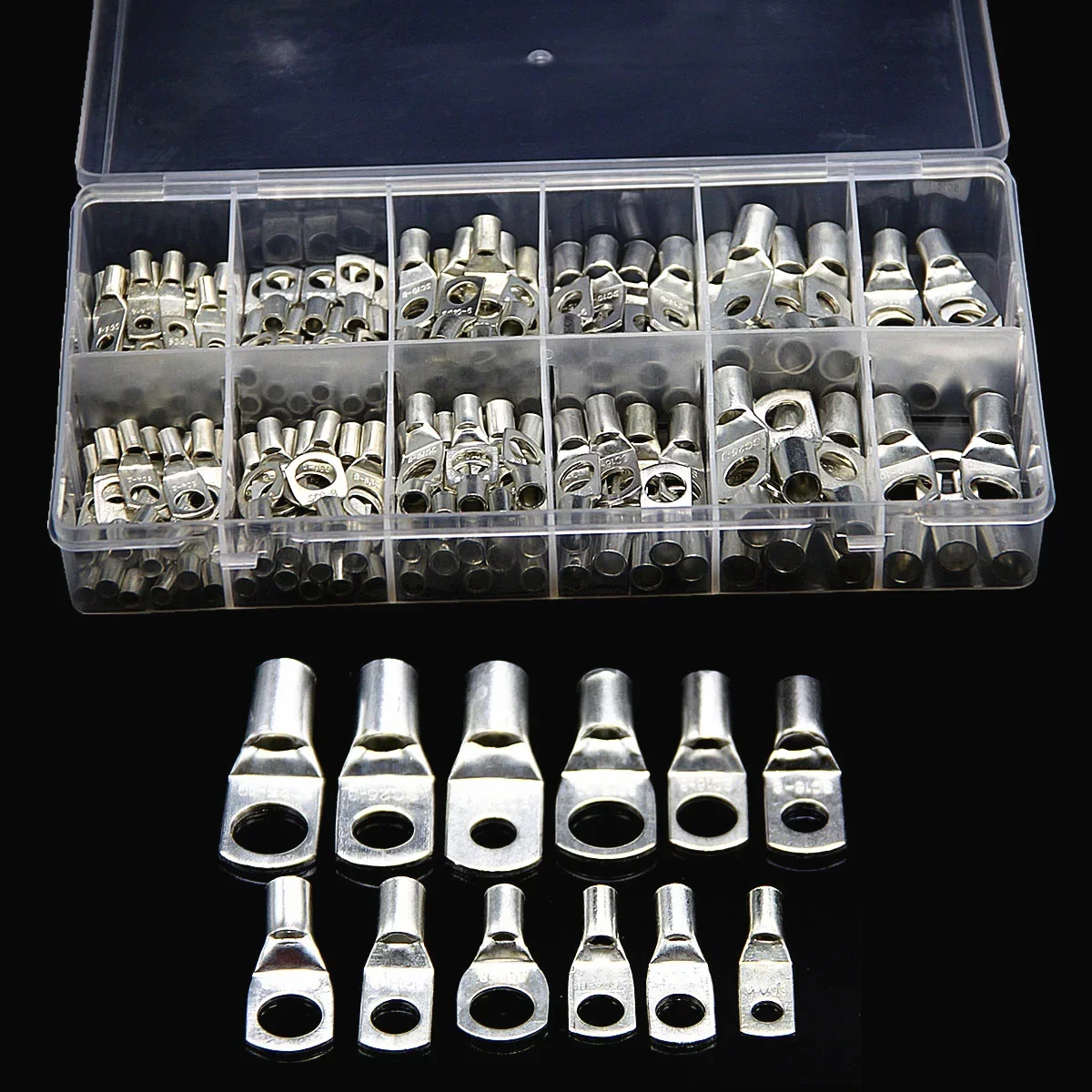 60/100/170pcs SC Bare Bolt Hole Tinned Copper Cable Lugs Battery Terminal Wire Terminals Connector Suit SC10-6 SC16-8 SC25-8