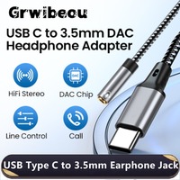 Grwibeou USB C to 3.5mm Adapter USB Type C to 3 5mm AUX Jack Converter Audio Cable Connector For Samsung Galaxy Xiaomi Huawei