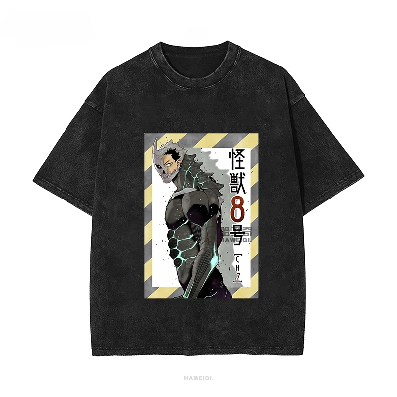 

KAIJU NO.8 T-Shirt Kaiju No.8 Hibino Kafka Peripheral Short Sleeve T-shirt Vintage Wash Done Old Oversized Loose Washed Cotton
