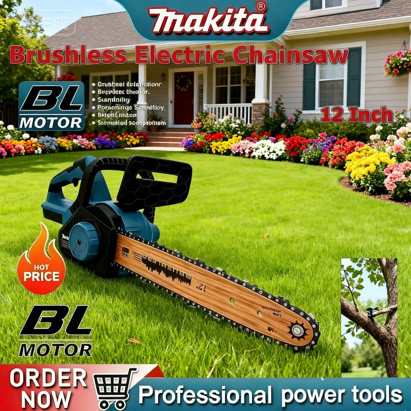

Cordless Chainsaw, Makita Brushless Electric Chain Saw 12Inch Power Digital Display Garden Tree Branch Cutting.
