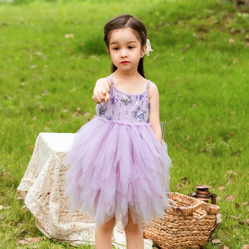 

Hot selling summer girl suspender mesh puffy dress 12m-7Y