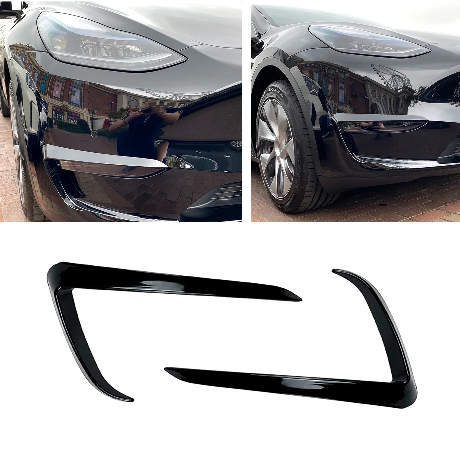 

New！ For Tesla Model Y 2020 2021 2022-23 Front Bumper Side Air Vent Cover Trim Gloss Black/Carbon Fiber Look Intake Spoiler Spli