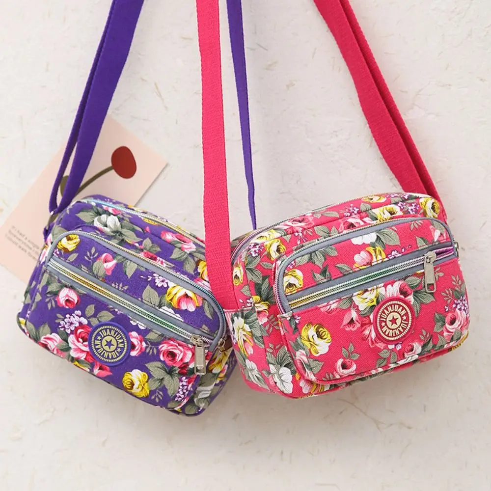 Casual Nylon Shoulder Bag Multi Layered Floral Print Classic Tote Bag Vintage Handbag Women Girls