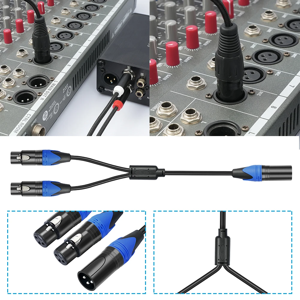 XLR3pin Y Splitter Cable 0.5m 1 Male to 2 Female Audio Cord Full Copper Double Shielding for Mixer Microphone Amplifier