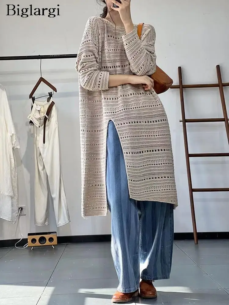 Oversized Knitted Autumn Long Dress Women Irregular Long Sleeve Sweater Ladies Dresses Fashion Casual Loose Woman Dress 2023