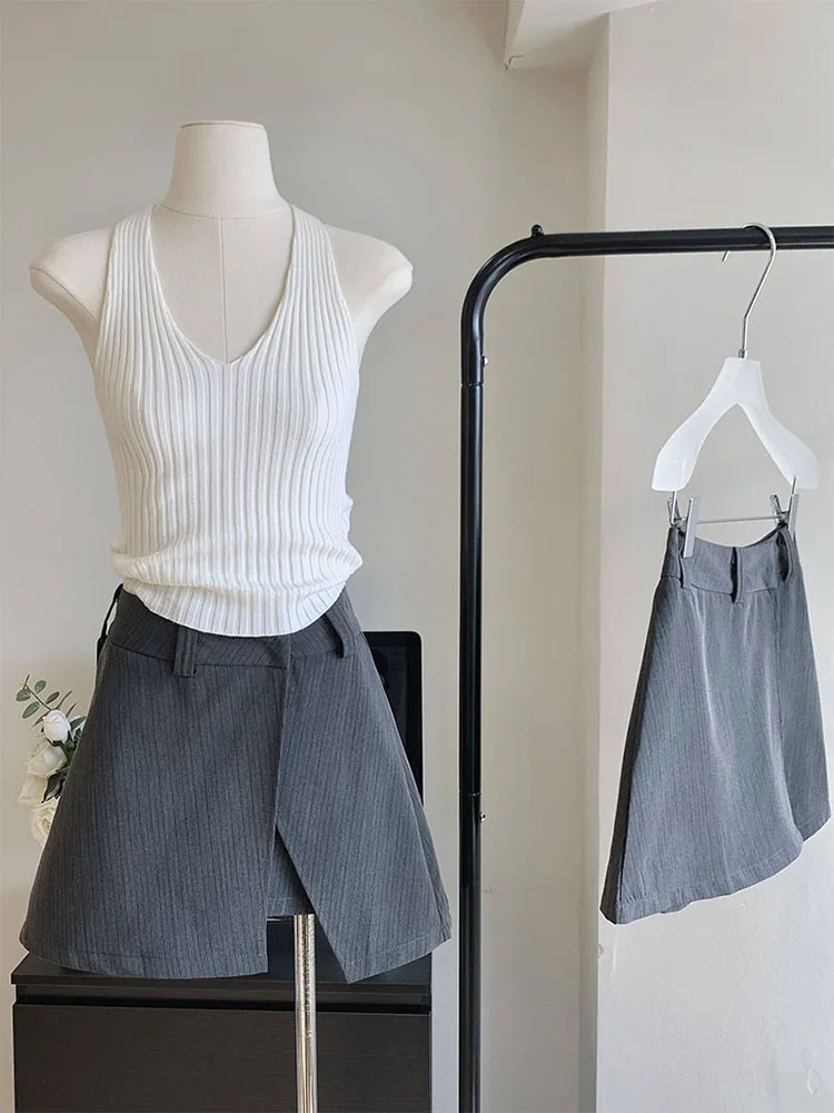 

High Quality A-Line Skirt Spring Summer Women's Vintage Classical Cozy Asymmetrical Grey Skirt Formal Occasion 2000s Aesthetic