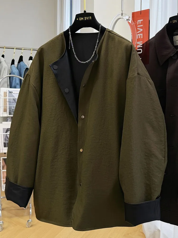 2026 New Lazy Sle Loose Casual Double-Sided Wear round Ne PU Leather Jaet Women Spring Autumn Long Sve Regular Fit