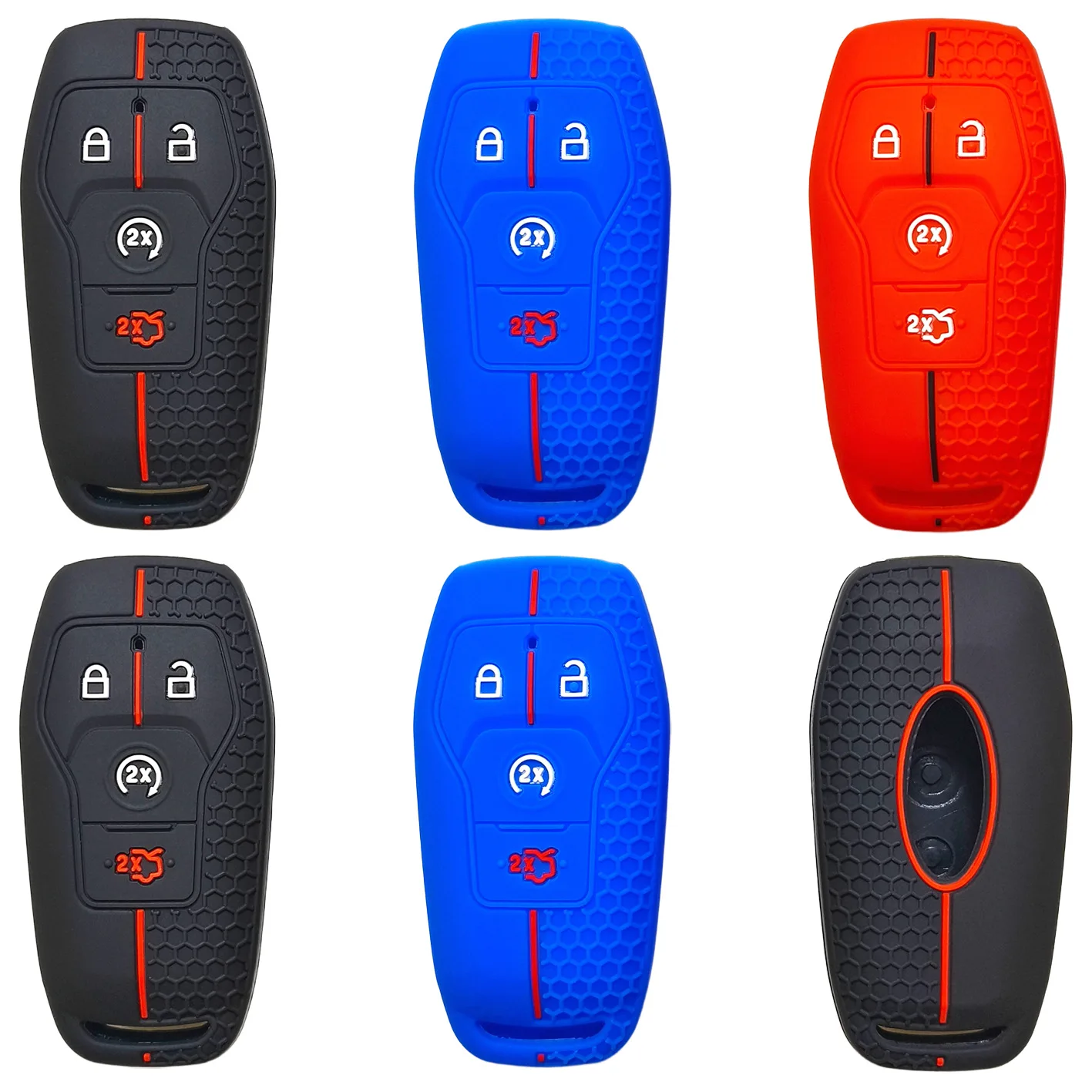 For Ford Taurus Mustang Edge Explorer Lincoln remote control 4-button silicone car key cover honeycomb style Three Colors