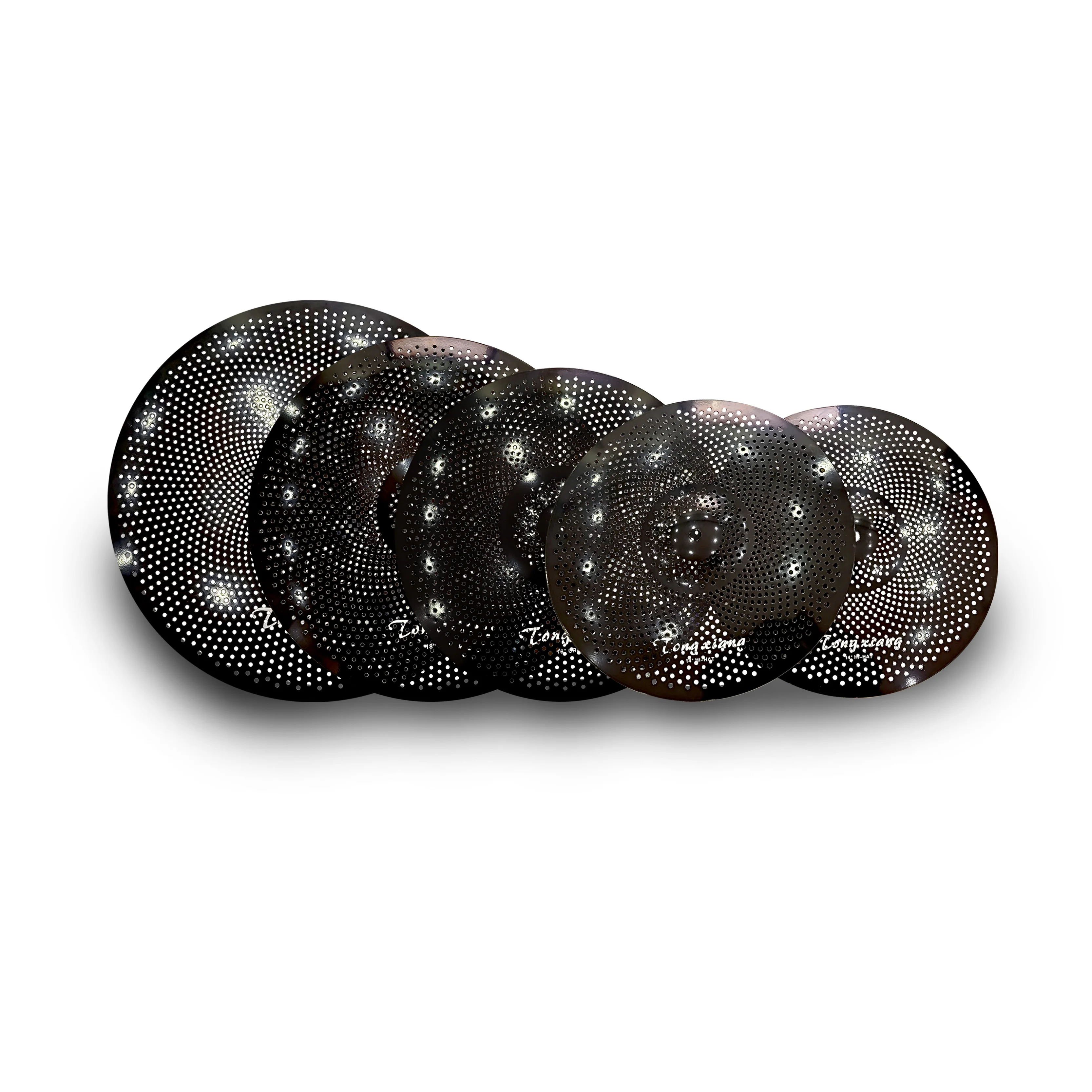 طقم مكون من 5 قطع من الصنج الصامت المصقول باللون الأسود مقاس 14 بوصة + 16 بوصة + 18 بوصة + 20 بوصة للتمرين #5