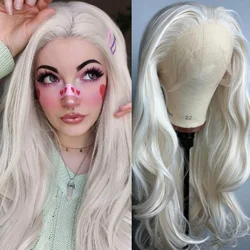 Platin blonde Perücke natürliche gewellte synthetische Haars pitze Front Perücke lange lockige weiße blonde Spitze Frontal Perücken für Frauen Party