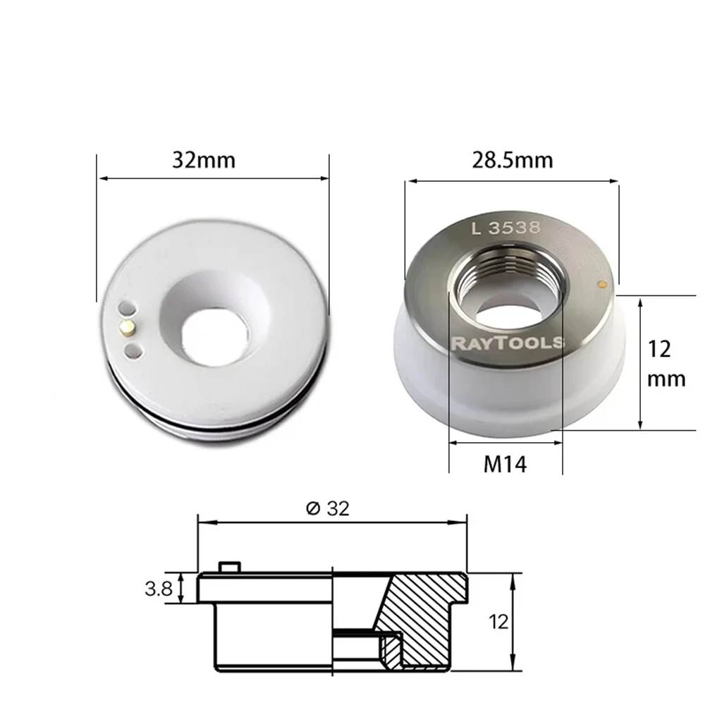 Praylee-Soporte de boquilla de cerámica láser Original Raytools, diámetro 28/32mm, M14 para cabezal de corte de fibra, BT230, BT240, BMH110