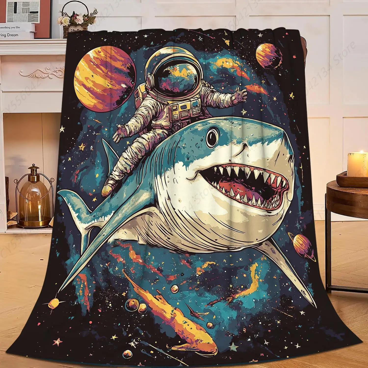

Одеяло с астронавтом, забавное одеяло с изображением акулы, мягкое, уютное, теплое, нечеткое флисовое, легкое, плюшевое, космические космонавты, декор, подарки