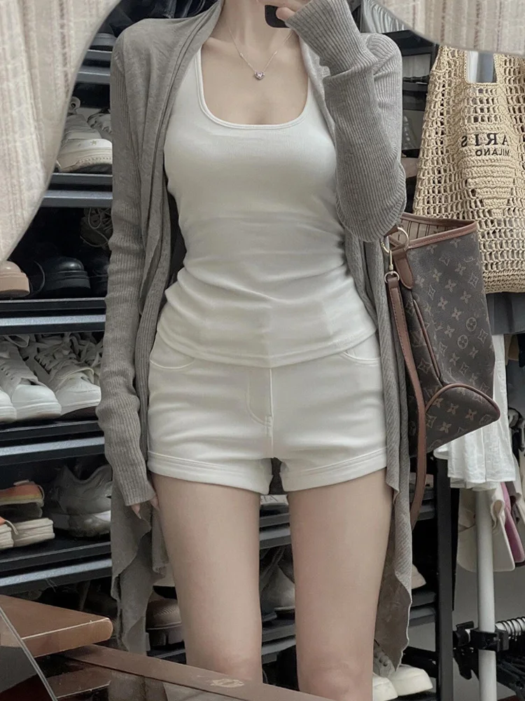 

Белые джинсовые шорты American Spicy Girl для женщин, летние, тонкие, с высокой талией, облегающие, эластичные, А-силуэт, повседневные, широкие штанины