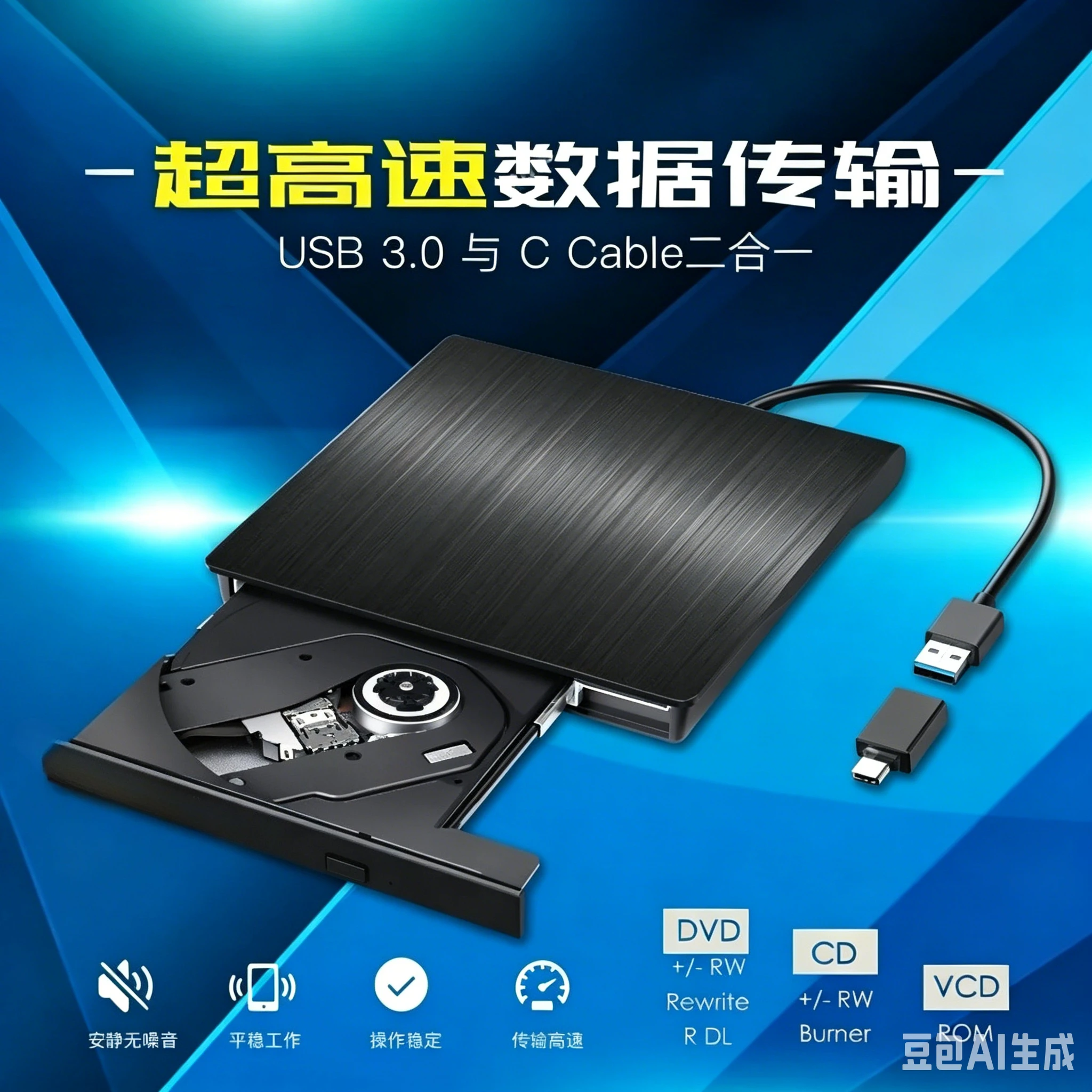 USB3.0 external optical drive, external mobile note burner DVD burner type c external driver