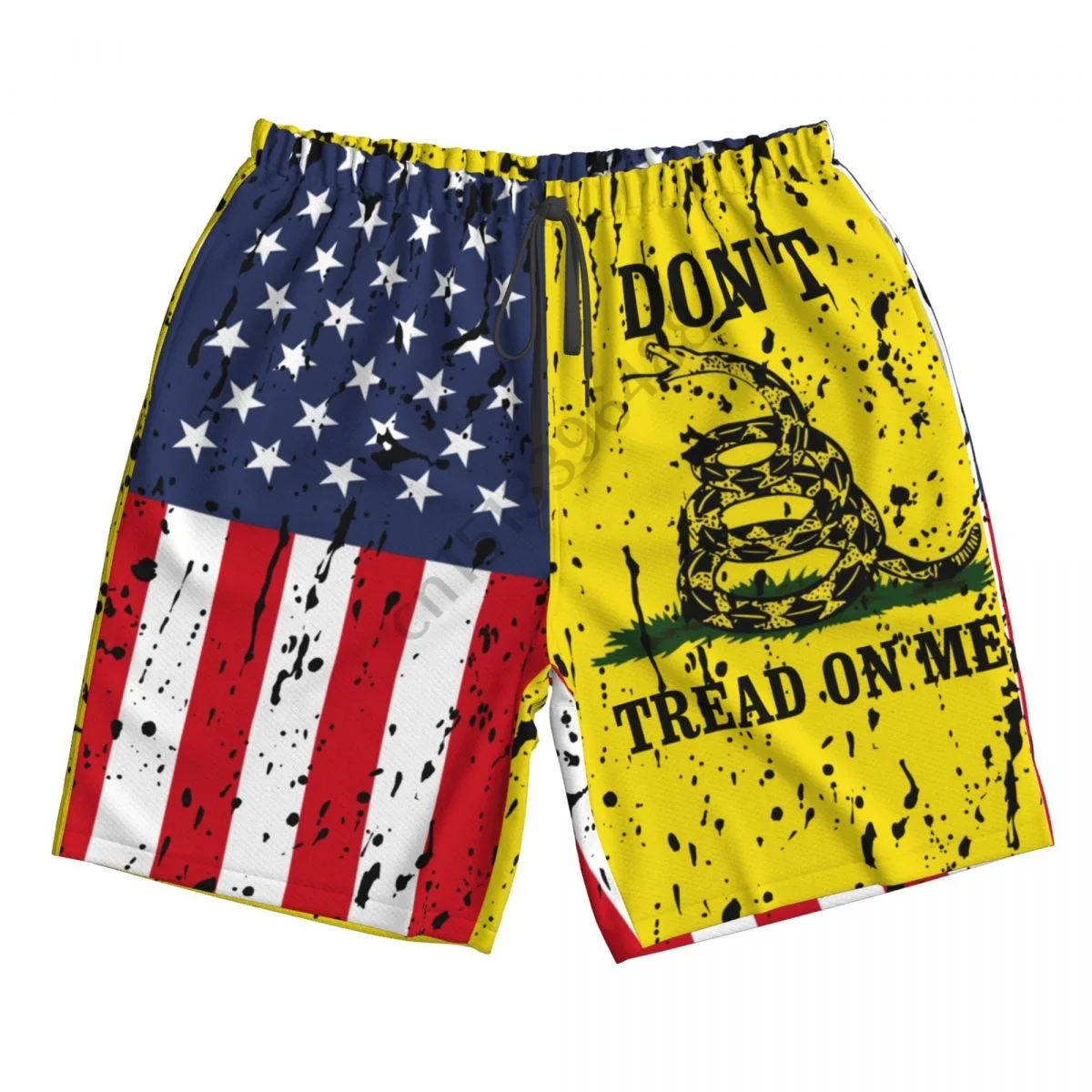 USA Don't Tread On Me Flag Vintage Men's Novelty Swimtrunks Quick Dry 3D Printed Mesh Lining Beach Board Shorts with Pockets