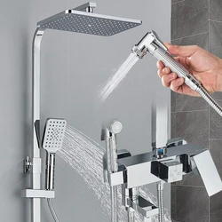 Ensemble de douche en laiton chromé avec robinet de baignoire à effet pluie, étagère HOShelf, 4 fonctions recommandées, grue de centre commercial Sister Shower, Fast PTFE vey