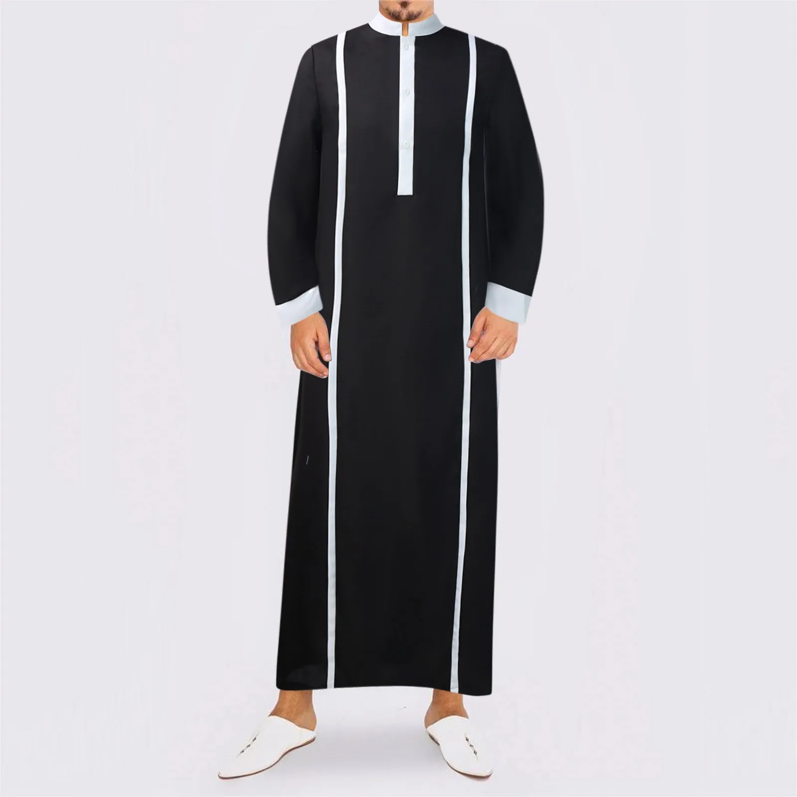 Jubba Thobe islâmico masculino, vestes muçulmanas, roupa solta, gola em pé, botão de lazer, Oriente Médio, Kaftan árabe, moda, Eid