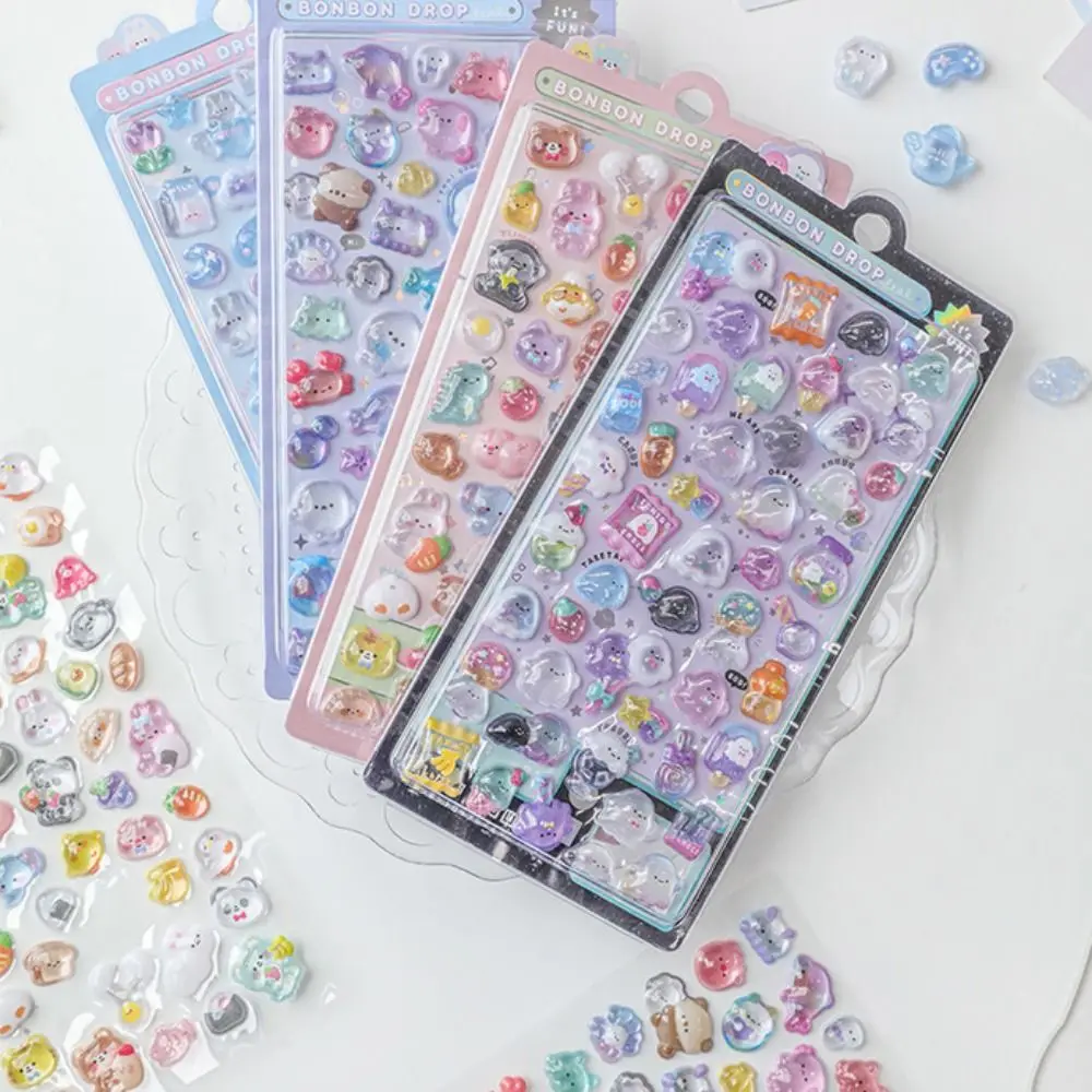 Funny Cute 3D Decor Stickers Aesthetic Kawaii Candy Animal Drop Sticker Diary Album DIY Toy Stickers Gift