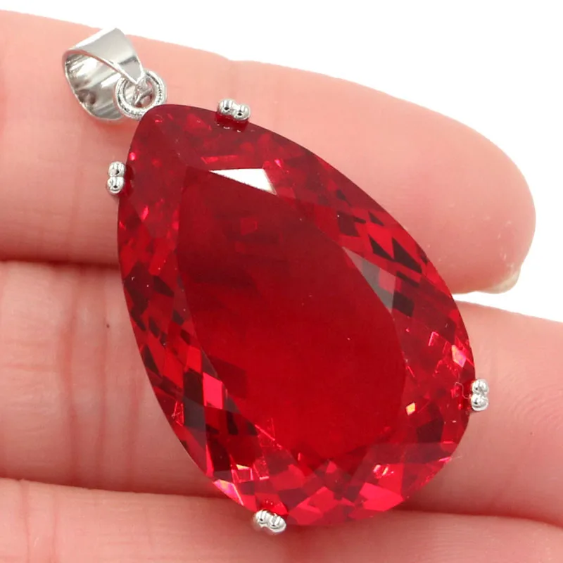 Buy 3 Get 1 Free 40x20mm Big Drop Gemstone Red Blood Ruby London Blue Topaz Women Dating Silver Pendant