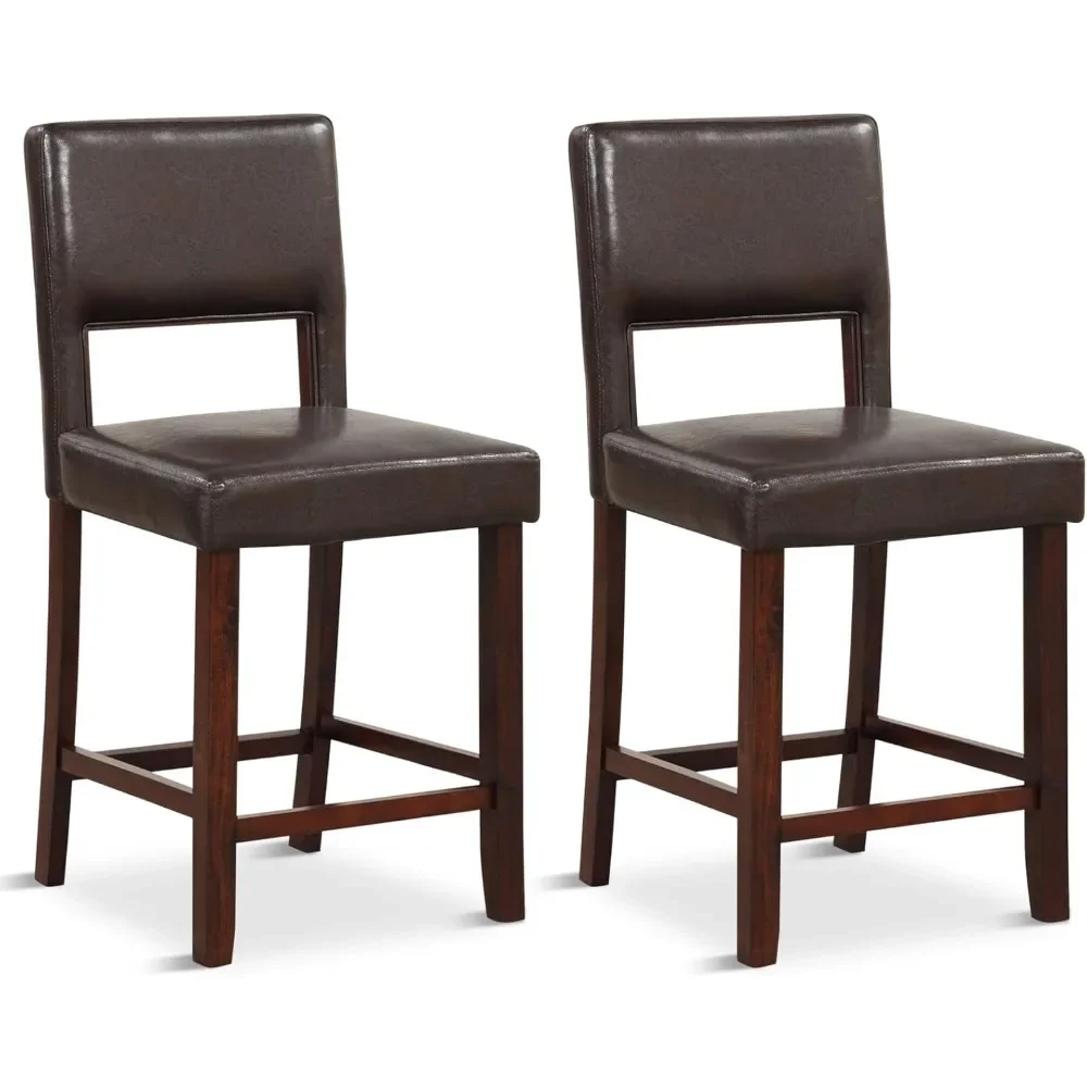 

24.5" Counter Height Bar Stools Set of 2, PVC Leather Barstools with Back, Rubber Wood Legs,Modern Upholstered Bar Dining Chairs