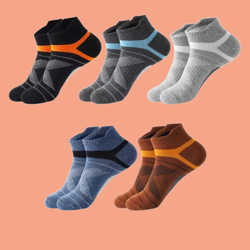 5 Pairs New Men Run Sport Socks Summer Outdoor Casual Cotton Socks Sport Ankle Socks Short Breathable Black Fitness Socks