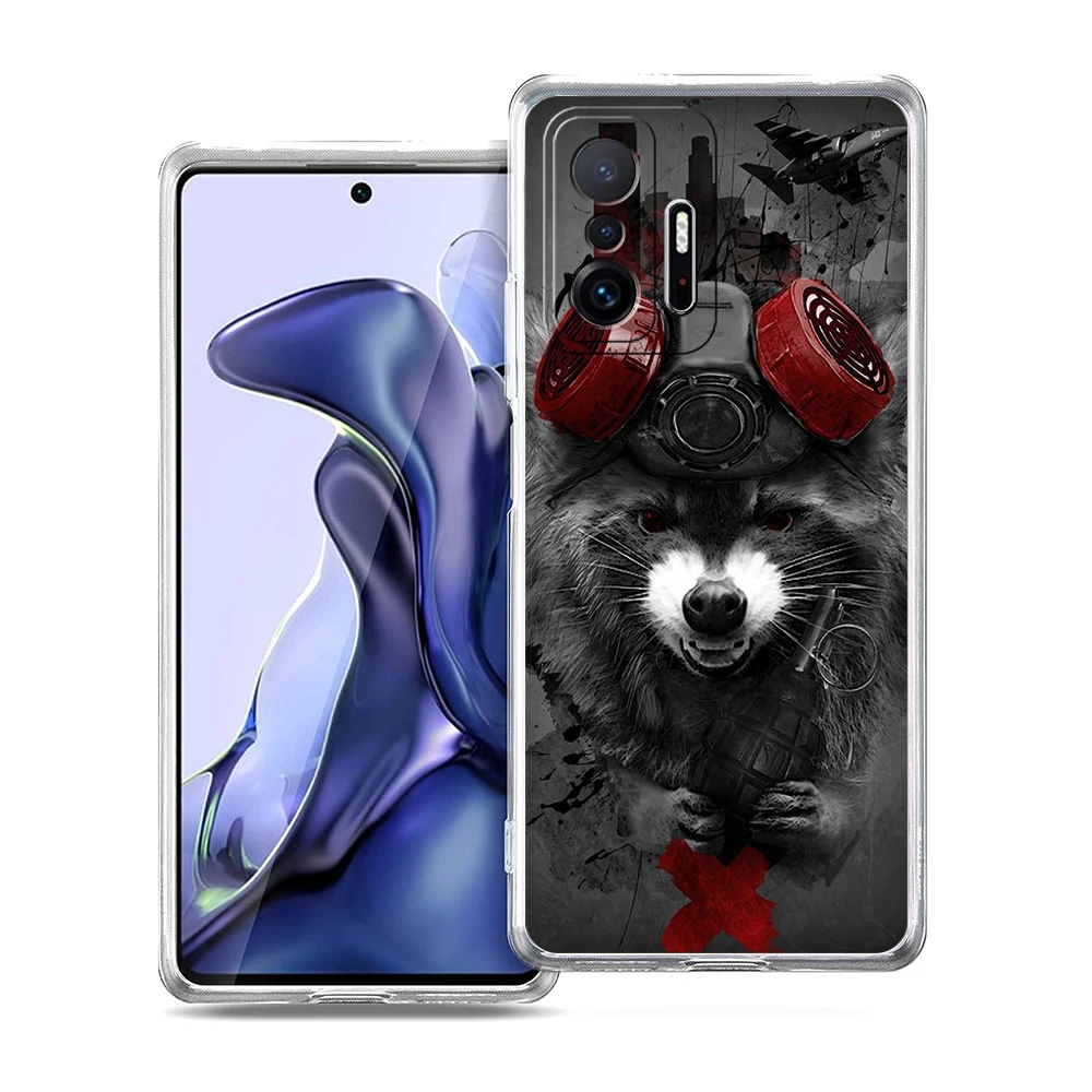 Animal bonito guaxinim transparente caso de telefone para xiaomi mi 11 ultra 12 11t 11x 11i lite poco x3 x4 nfc f3 gt m4 pro 5g casca macia