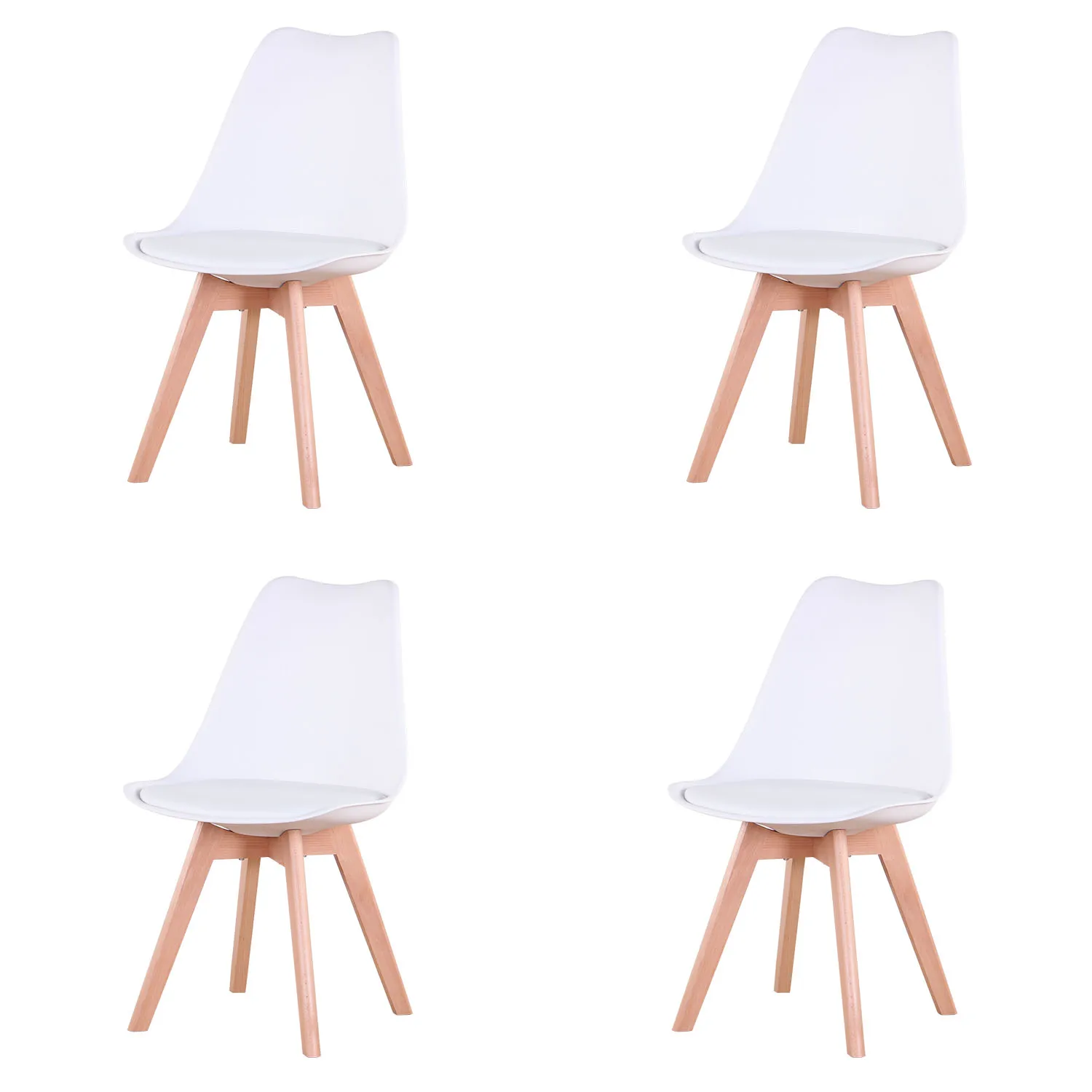 Set van 4/6 Scandinavische middeleeuwse eetkamerstoelen PU-gewatteerde zitting Beukenhouten poten Bureaustoelen voor eetkamer Slaapkamer Balkon Restaurant