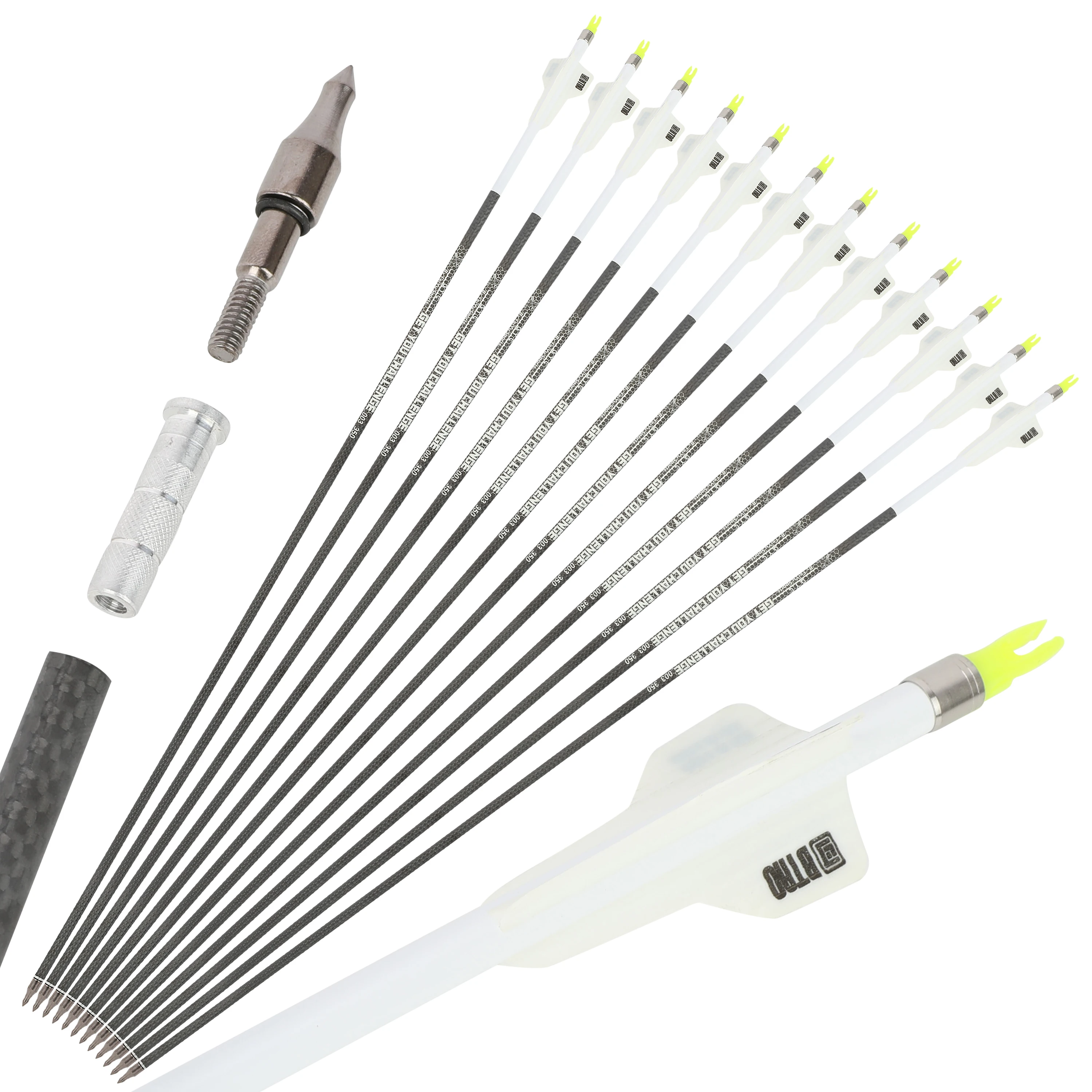 

12pcs 32 Inch Carbon Arrow Shaft Archery 3K Pure Carbon Arrow Spine 250 300 350 400 Arrowhead 100gr Rubber Feather Bow Shooting