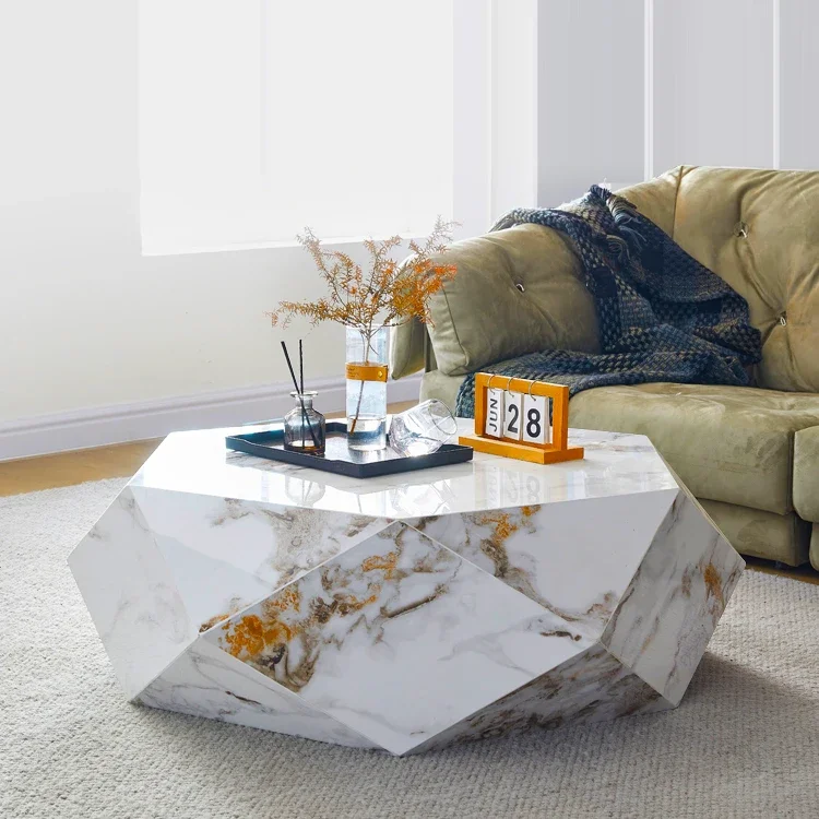 White black sintered stone coffee table deor modern living room irregular diamond shape coffee table