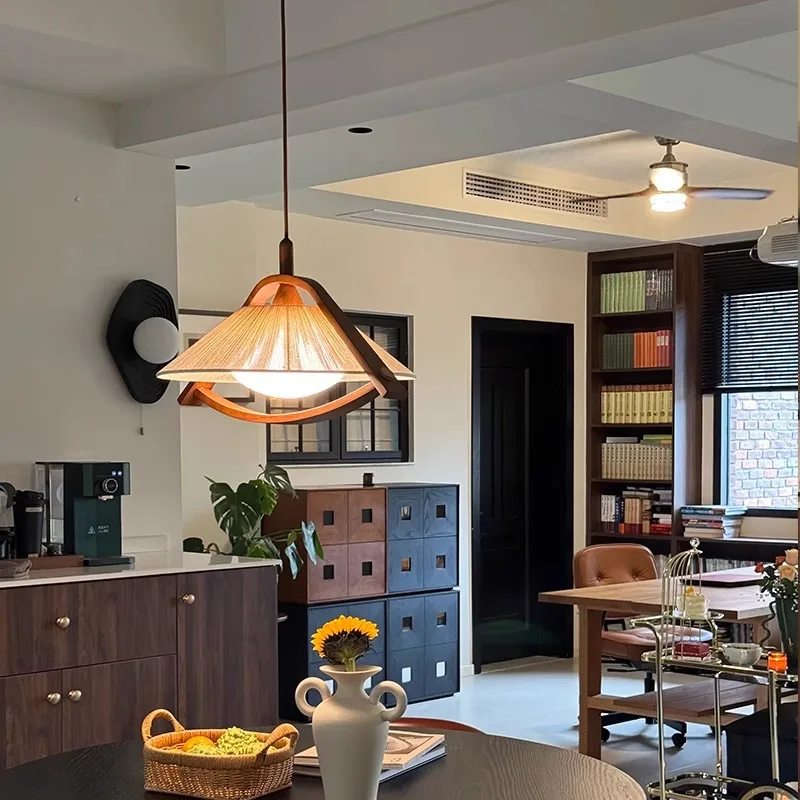 اليابانية الزجاج الخشبي قلادة أضواء غرفة نوم رئيسية وابي سابي الرجعية الشاي زن غرفة الإبداع طاولة طعام المطبخ مطعم مصباح #4