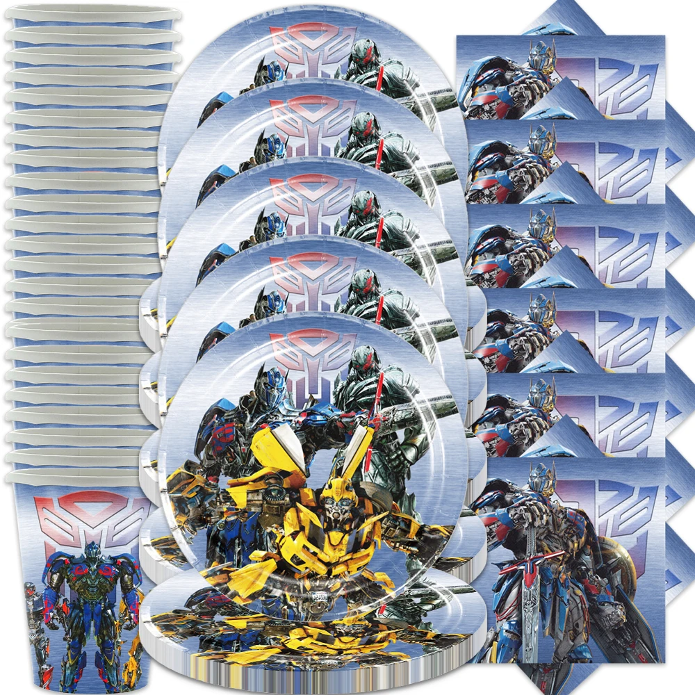 Transformers Theme Kids Boys Favors Cups Plates Happy Birthday Party Napkins Decoration Events Supplies 60pcs/lot