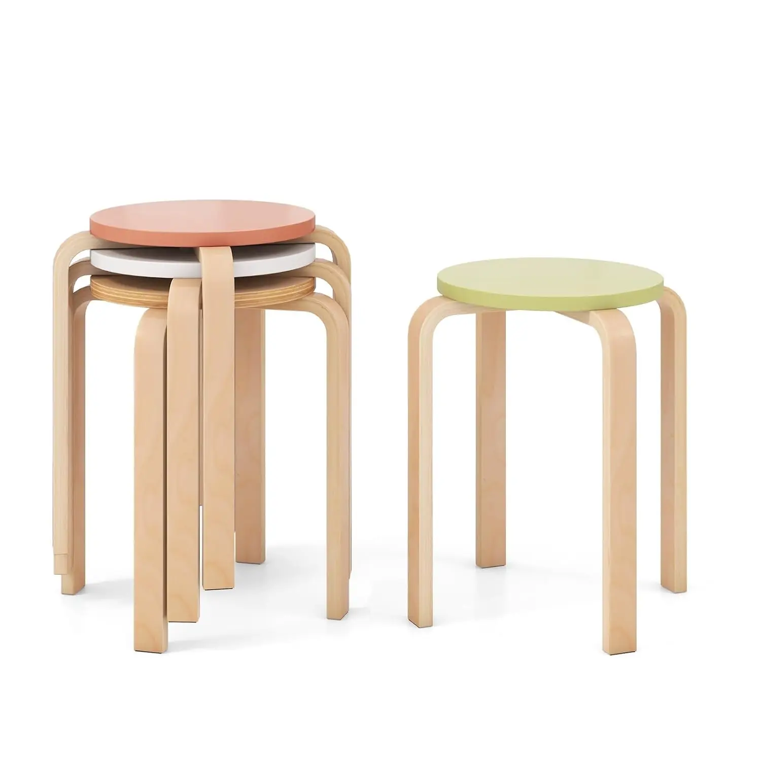 

Набор из 4 складных стульев из гнутой древесины, 4,18 дюйма, без спинки, круглые, с противоскользящим покрытием, портативные, для столовой, кухни, класса, на заказ