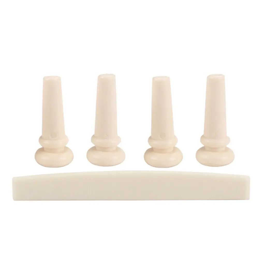 4Pcs Acoustic Bass Guitar Cream Bridge Pins+ 1Pcs Saddle Instrument Replacement Accessories Set