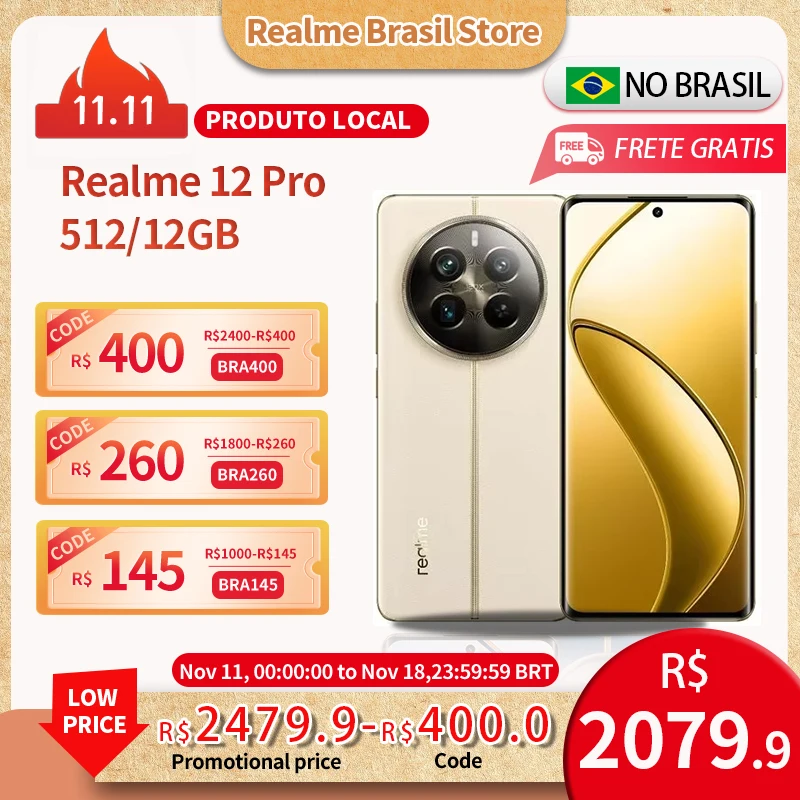 Celular Realme 12 PRO | Envio do Brasil | Smartphone 5G , ROM Global , Processador Snapdragon 6Gen 1Carregador 67W